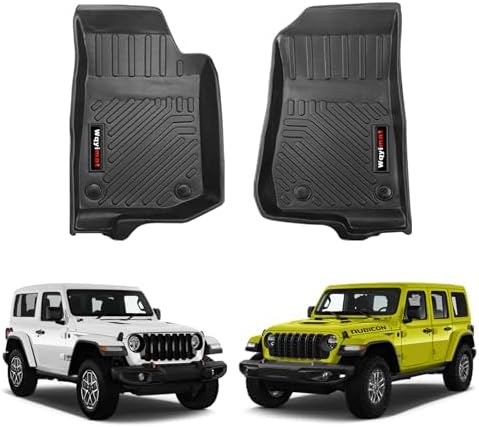 Custom for 2018-2025 2026 Jeep Wrangler JL 4 Door 2 Door 4XE/Jeep Gladiator Floor Mats 2 Pcs All Weather TPE Rubber Protection Mat (for Jeep Wrangler JL Front Floor Mat) by Wqyimat