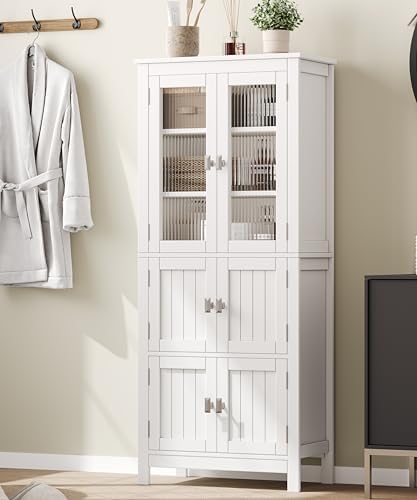 Akxomel 53.1" Tall Bathroom Cabinet 6 Doors Linen Floor Storage Cabinet - Image 2