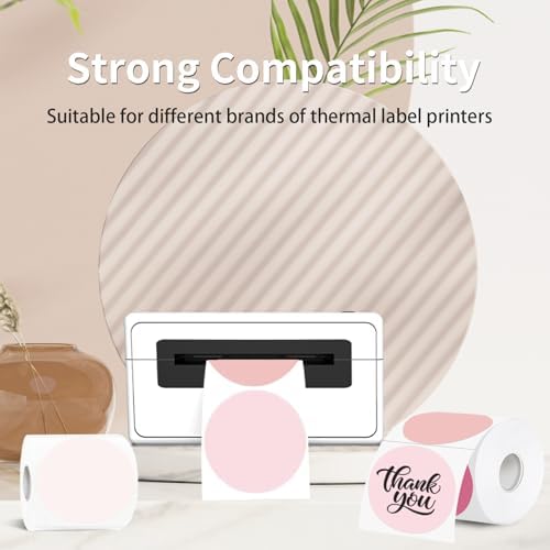 3 Inch Thermal Label,Pink Round Thermal Printer Label,Waterproof Thermal Stickers for DIY Logo Design,Name Tag,Thanks Card 300 Labels/Roll (Pink) - Image 3
