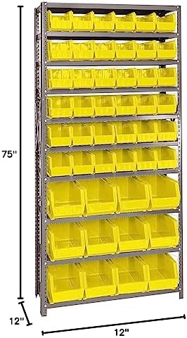 Quantum Storage Systems QSBU-230240YL Giant Open Hopper Steel Shelving System, 12" D x 36" W x 75" H, with 10 Shelves and 36 QUS230 and 12 QUS240 Bins, Yellow - Image 2
