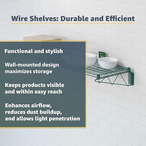 2 Pack 24" x 48" Green Epoxy NSF Wire Wall Shelf, Heavy Duty Wall Mounted Storage Rack, Industrial Metal Shelving for Garage, Warehouse - Image 4