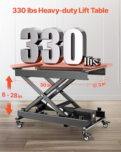 VEVOR Electric Lift Table, 330 lbs Capacity Single Scissor Lift Table, 8-28 in Height Adjustable Lifting Platform, Coffee Table Lift with 4 Wheels, for Material Handling and Transportation, Black - Image 2