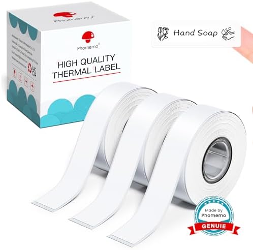 Phomemo Labels, D30 Label Tape Continuous Print Master Labels Refill, Smart Mini Label Maker Refill D30 D35 Black on White Sticker Thermal Paper Self-Adhesive, 15mm x 6m (0.59 x 236.22 Inch) 3-Roll by Phomemo