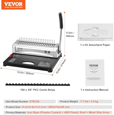 VEVOR Binding Machine, Comb Binding Machine 21-Holes Binding 450 Sheets, Book Binder Machine with 100 PCS 3/8'' Comb Binding Spines, for Letter Size, A4, A5 - Image 7