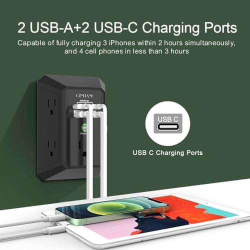 Surge Protector, QINLIANF 5 Outlet Extender with 4 USB Ports(2USB-C) - Image 4