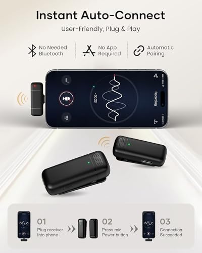 KUKIHO Wireless Lavalier Microphone with Charging Case, 36H Battery Life, Noise Cancellation, 135ft Range, Plug-and-Play Clip-On Mic for iPhone, iPad, Android, YouTube, Vlog, Live Streaming - Image 2