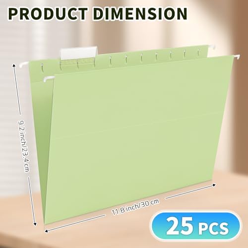 25-Pack Green Hanging File Folders, Letter Size (8.5" x 11") with 1/5-Cut Tabs,Includes 35 Transparent Label Cards & 50 Sticker Labels for Home & Office Organization - Image 3