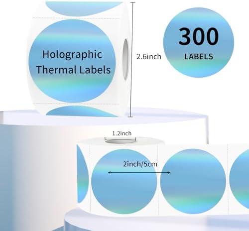 2" Circle Holographic Thermal Label Stickers Blue, Round Printable Rainbow Glitter Thermal Printer Sticker Labels for Gift Wrapping, Self-Adhesive Name Price Tag DIY Custom Logo Design - Image 2