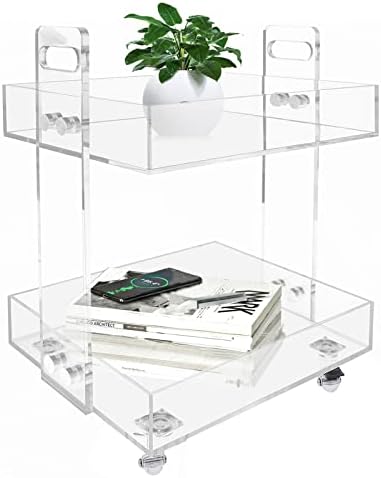 2-Tier Acrylic Cart Clear Acrylic Rolling Nightstand on Wheels Modern Side/End for Bedroom Bedside for Home Small Spaces Dining Room Tea Wine Holder Serving Cart Furniture - Image 4