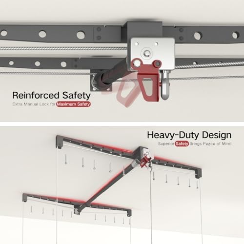 Overhead Garage Storage Rack for 10–12 FT Ceiling, Heavy-duty 4x4 FT Ceiling Storage Racks with Safety Lock, Ideal for Garage Storage Mounted Lift System and Storage Organizer, 250lbs Capacity - Image 4