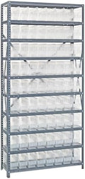 Quantum 1875-203CL Heavy Duty Shelving Unit with (13) Shelves and (72) QSB203 Clear Bins for Industrial Warehouse Storage Distribution | 400 lbs Capacity | 18"D x 36"L x 75"H, Galvanized Carbon Steel by QuantumStorageSystems