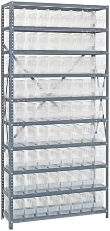Quantum 1875-203CL Heavy Duty Shelving Unit with (13) Shelves and (72) QSB203 Clear Bins for Industrial Warehouse Storage Distribution | 400 lbs Capacity | 18"D x 36"L x 75"H, Galvanized Carbon Steel by QuantumStorageSystems