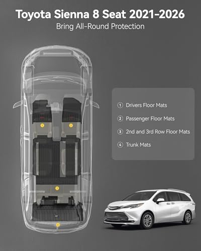 3W Floor Mats & Trunk Mat for 2021-2026 Toyota Sienna LE/XLE 8 Seat - Image 2