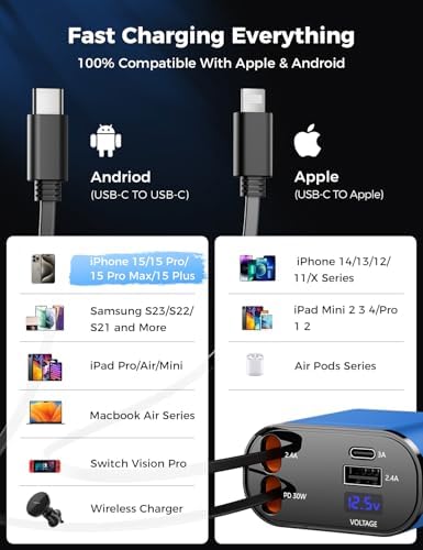 [Upgraded] SUPERONE Retractable Car Charger 4 in 1 Fast Phone Charger - Image 4