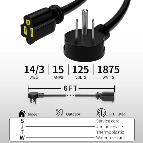 Vockjour 6 FT 2 Pack 14 Gauge Low Profile Flat Plug Extension Cord Black - Image 2