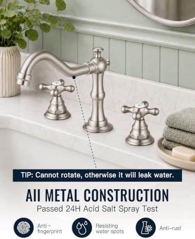 gotonovo Bathroom Faucet 3 Hole Vintage, Brushed Nickel, H C Label - Image 2