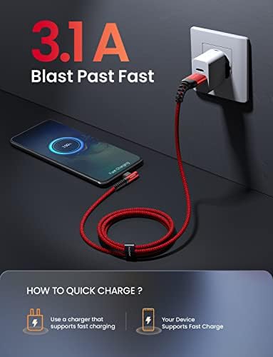 AINOPE USB C to USB Cable [3-Pack 3.3ft/6.6ft/10ft] 3.1A USB Fast Charge Right Angle, Resistant Nylon Braided USB C Charging Cable Compatible with Galaxy S21 S20 Plus, Note 20 10 9, Moto - Image 5