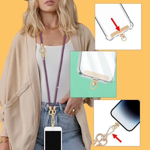 Crystal Phone Strap Crossbody and Wrist Lanyard, Anti Theft Layered & Wrist Strap Cell Phone Neck for Women - Image 4