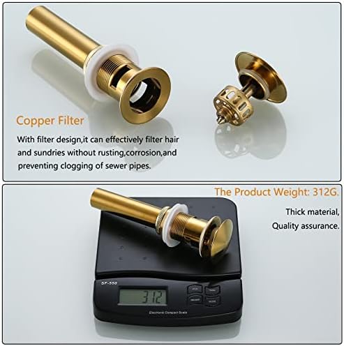 Bathroom Sink Drain Stopper Pop Up Drain,Swhyger Brushed Gold Sink Drain Assembly with Overflow,Bathroom Drain Hole Utility Sink Brass,83606-1BG. - Image 3