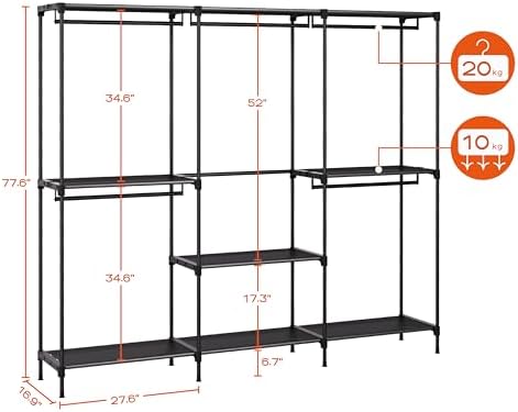 CASAMAYA Clothes Rack, Portable Closet, 80.7 Inch Extra Large Capacity Wardrobe Closet, Clothes Storage Organizer with Shelves and 5 Hanging Rods, Easy to Assembly, Black PCT036B01 - Image 6