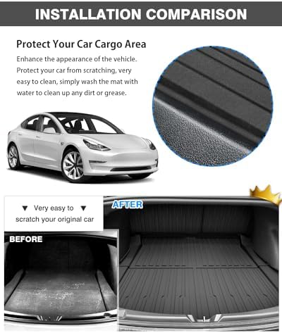Powerty Floor Mats for 2024 2025 2026 Tesla Model 3 Highland 8 PCS Floor Cargo Liners Full Set All Weather TPE 3D 2 Row Liner Front Rear Storage Mat and Rear Seat Back Mats - Image 3