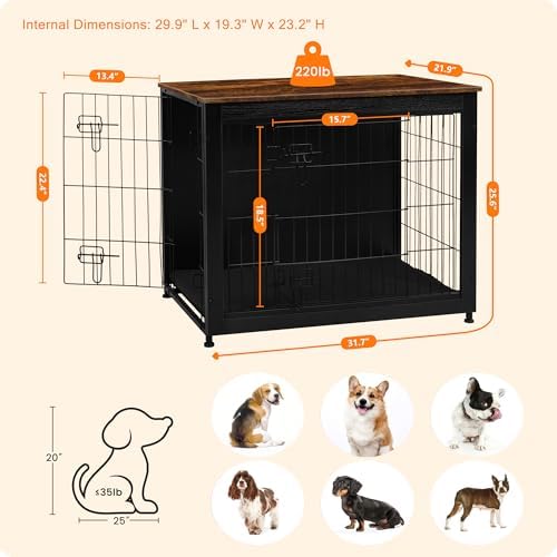 DWANTON 32.5" Dog Crate Furniture with Cushion, Wooden Kennel Table Indoor - Image 3