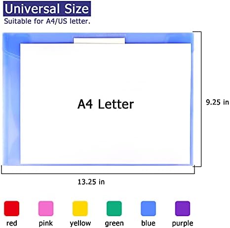 6 Pack Clear Document Folders Plastic Envelopes, A4 Size, 6 Colors - Image 3