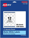 Avery® Matte White Round Labels, Sure Feed® Technology, 2" Diameter, 1,200 Matte White Printable Labels by Avery