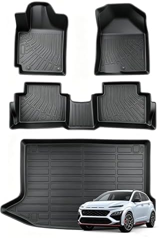 Joruoo-All Weather Car Floor Mats & Cargo Liner Set for Hyundai Kona 2023 2022 2021 2020 2019 2018 & Kona N 2022 2023 (No Electric Models) Custom Fit Accessories,Black by JORUOOServeyouwellalltheway