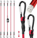 5-Piece 24 Inch Bungee Cords with Carabiner Hooks, Heavy Duty Rubber Elastic Tie Down Straps, Bungee Cord with Carabiner Clips for Cargo, Truck Bed, Camping, Motorcycle and Outdoor Use (Red) by SEDY