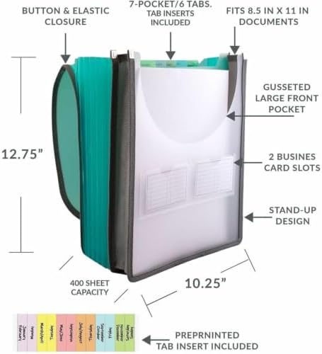 C-Line 7-Pocket Vertical Expanding Backpack Organizer File, 1 File, Color May Vary (58700), Assorted, 1" x 10 1/4" x 12 3/4" - Image 5