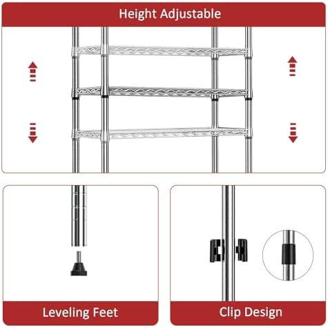 IZEUK 3-Tier Heavy Duty Steel Storage Shelves, Metal Shelf Wire Shelving Rack for Pantry, Kitchen, Home or Office Organization (29.5" W x 13.8" D x 35.5" H, 750LBS, Chrome) - Image 4
