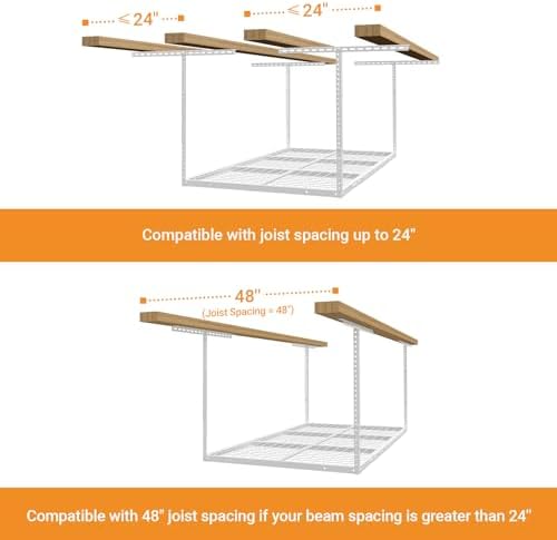 4x6ft Overhead Ceiling Garage Storage Rack, 450LBS Capacity, White - Image 6
