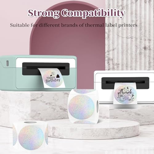 2 Inch Holographic Thermal Labels,Sliver Round Thermal Printer Labels,Printable Round Thermal Printer Labels Self-Adhesive Direct Thermal Label(300 Labels/Roll Sliver) - Image 4