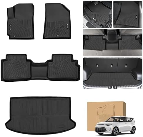 Peleus Floor Mats for KIA Soul 2020-2025 2026 (Fits Upper Floor of The Trunk,Without Subwoofer),TPE All Weather Protection 2 Rows Car Floor Liners with Cargo Liner KIA Soul Trunk Mat+Floor Mats by Unknown