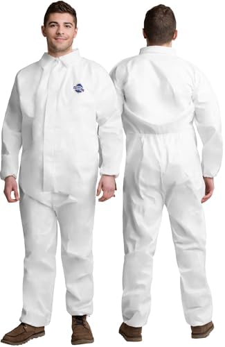 Medical Nation Hazmat Suits Disposable | 1 Pack, Medium | Non-Hooded Protective Coveralls - Heavy Duty Full Body Painters Suit for Men & Women Without Hood- Breathable & Water Resistant - Medium by MEDICALNATION