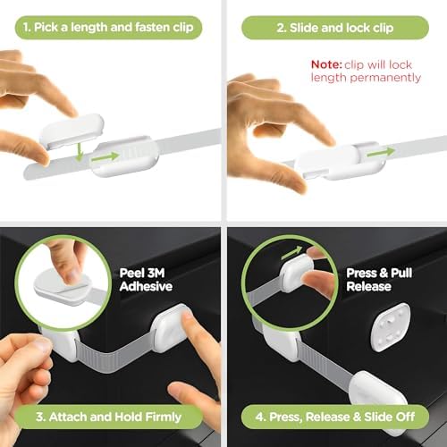 SKYLA HOMES Child Safety Cabinet Locks, White, 12 Pack - Image 3