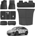 All Weather Floor Mats Custom Fit Tesla Model Y 2021-2024 5-Seater, TPE Waterproof Odorless Car Mats Set with Rear Seat Back Protector Interior Accessories (7PCS) by AbvesiAutomotiveParts