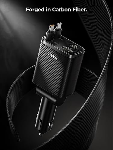LISEN Retractable Car Charger, 84W Car Charger USB C Fast Charger Adapter, Car Accessories for Men Women, Gifts for Fathers Day for Men Dad Husband, for iPhone 17 16 15 14 13 12 Pro Max, Carbon-Black - Image 2