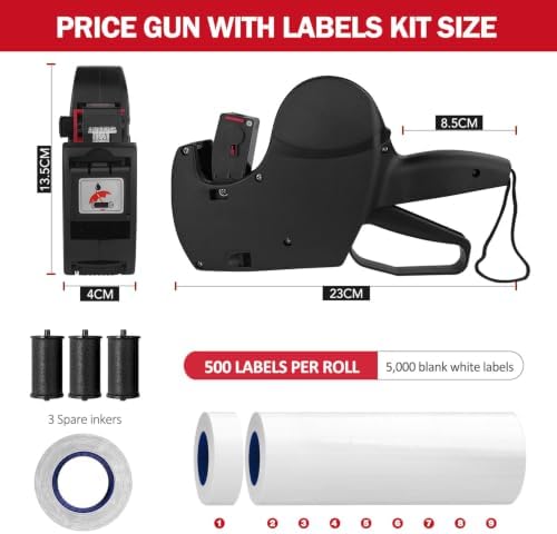 MX5500 Pricing Tag Gun with 5150 pcs Sticker Labels & Extra Inker, 8 Digits Tag Maker for Retail Shop, Grocery Store (Black) - Image 2