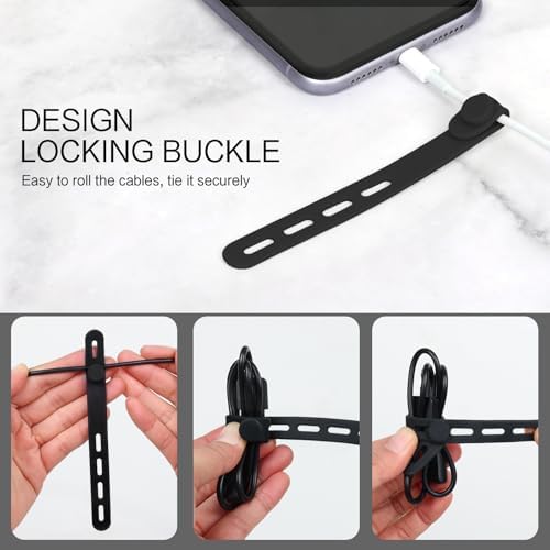 Donruby 24Pcs Silicone Cable Ties, Reusable Cord Organizer Straps, Black - Image 4