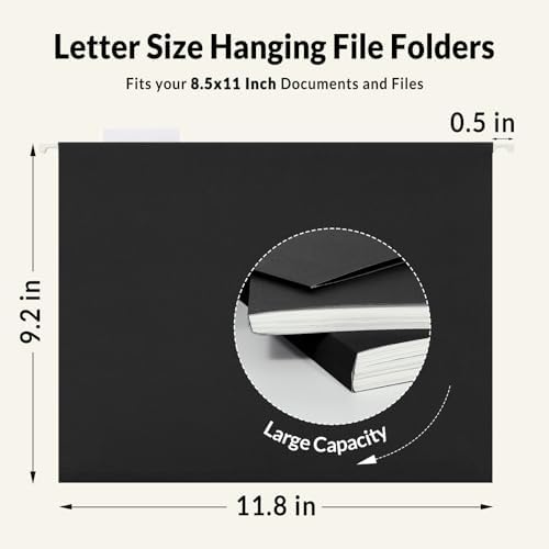 SUNEE 6 Pack Hanging File Folders,Hanging File Folders Letter Size with 1/5-cut Tabs,Black Folders,Stay Organized for Your Home and Office Bulk File and Documents - Image 5