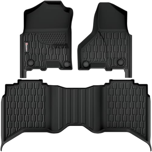 Floor Mats Compatible with 2013-2018 Ram 1500 (19-24 Classic Body only) Crew Cab; 2010-2018 Ram 2500/3500 Crew Cab, All Weather TPE Floor Liners, Custom Fit Car mats, 1st & 2nd Row, Black by AUTOBULL