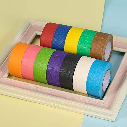 Feeke Colorful Masking Tape,Decorative Colored DIY Tape for Arts & Crafts, Labeling or Coding - Art Supplies for Kids - 12 Different Color Rolls, 1 Inch x 16 Yards, Small - Image 3