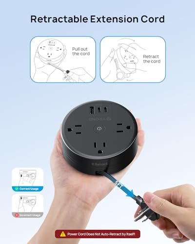 TROND Retractable Power Strip. Extension Cord 5ft, Cruise Ship Essentials - Image 3