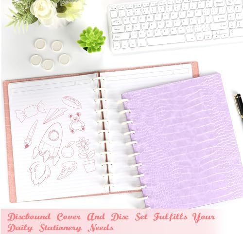 Pu Leather 8.5x11 In Discbound Notebook Cover And Disc Set Discbound Planner Cover with 11 Pc Expansion Discs Letter Size Discbound Refill Paper Disc Bound (Pink & Purple, 9x11.5) - Image 6