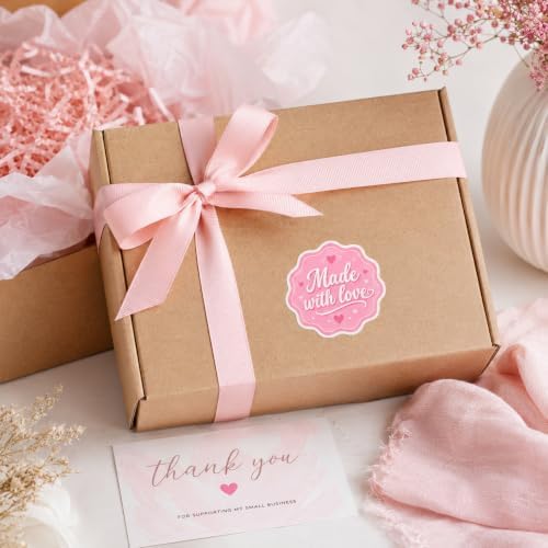 60pcs Made with Love Stickers, Pink Handmade Small Business Packaging Labels, Boutique Product Seal Stickers for Orders, Round Thank You Branding Stickers 2 Inch - Image 2