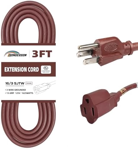 3 Ft Brown Outdoor Extension Cord 16 Gauge Grounded Plug for Lights by HONDERSON