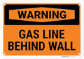 Warning Gas Line Behind Wall OSHA Sign, by SigoSigns