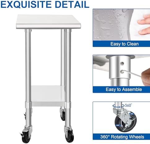 HARDURA Stainless Steel Commercial Table 24×18 Inches with Casters - Image 5